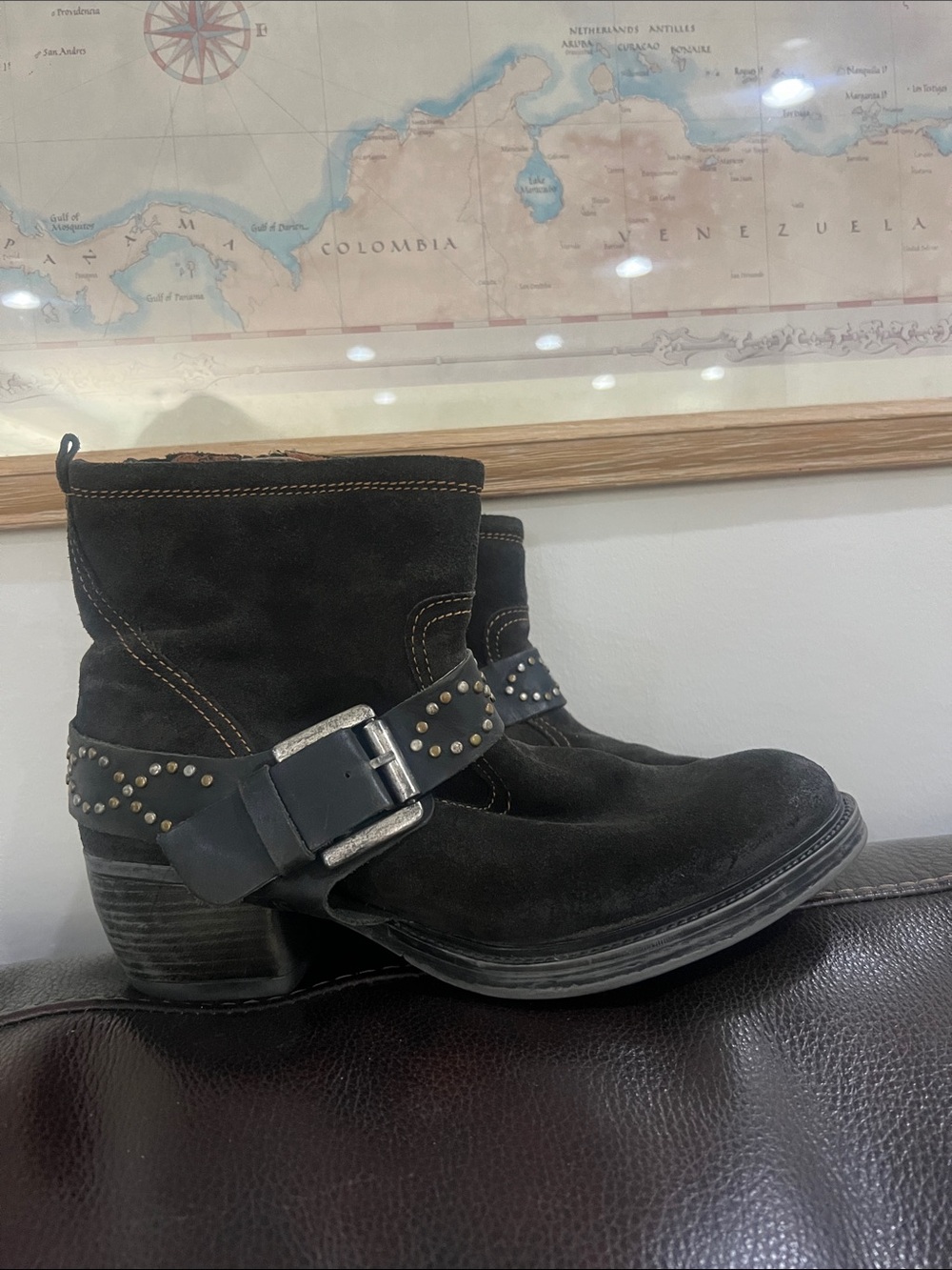 Joseph Seibel Black Suede Studded Ankle Boots with mixed metal hardware 9